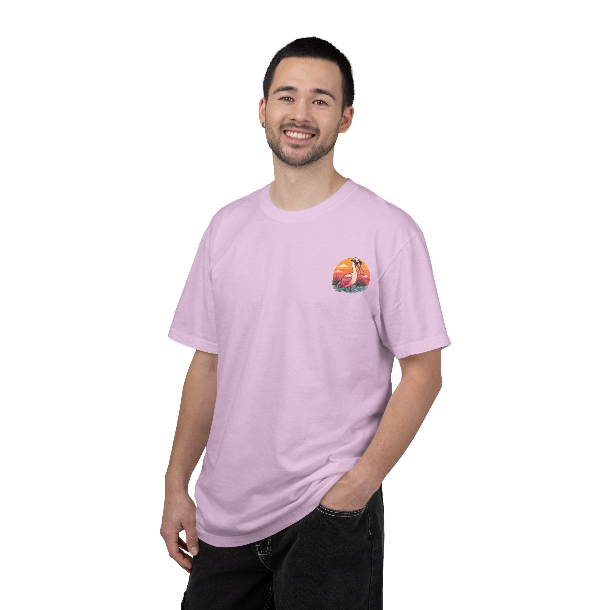 Powered by Shrimp & Bad Decisions — Roseate spoonbill "Shrimp and Bad Decisions" Graphic Tee