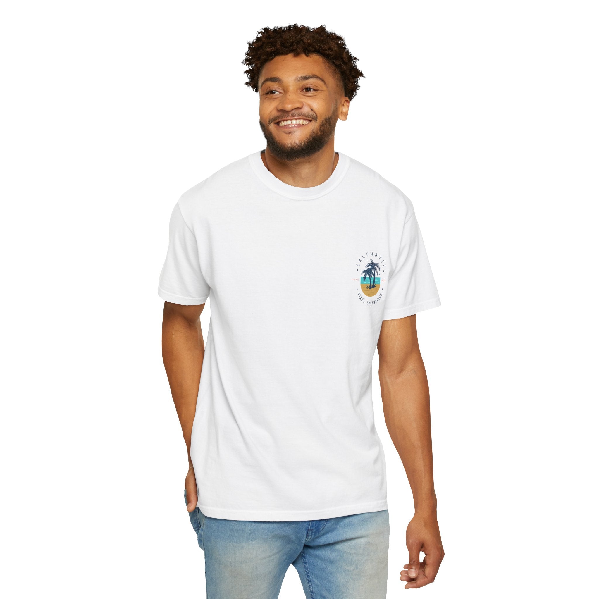 Beach Palm T-Shirt — "Saltwater Fixes Everything" Graphic Tee