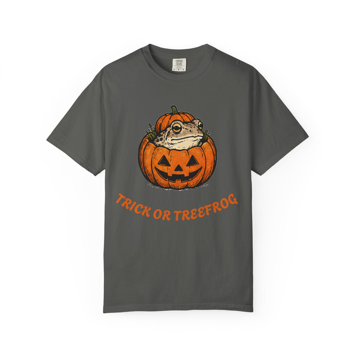 Halloween Frog T-Shirt — "Trick or Treefrog" Pumpkin Graphic