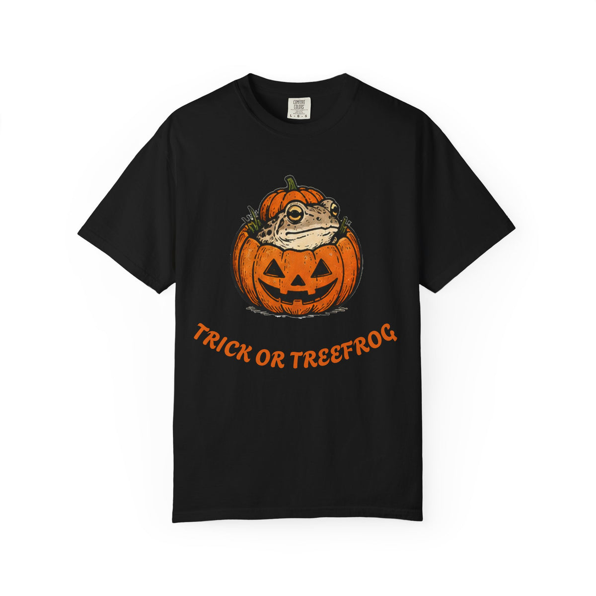 Halloween Frog T-Shirt — "Trick or Treefrog" Pumpkin Graphic