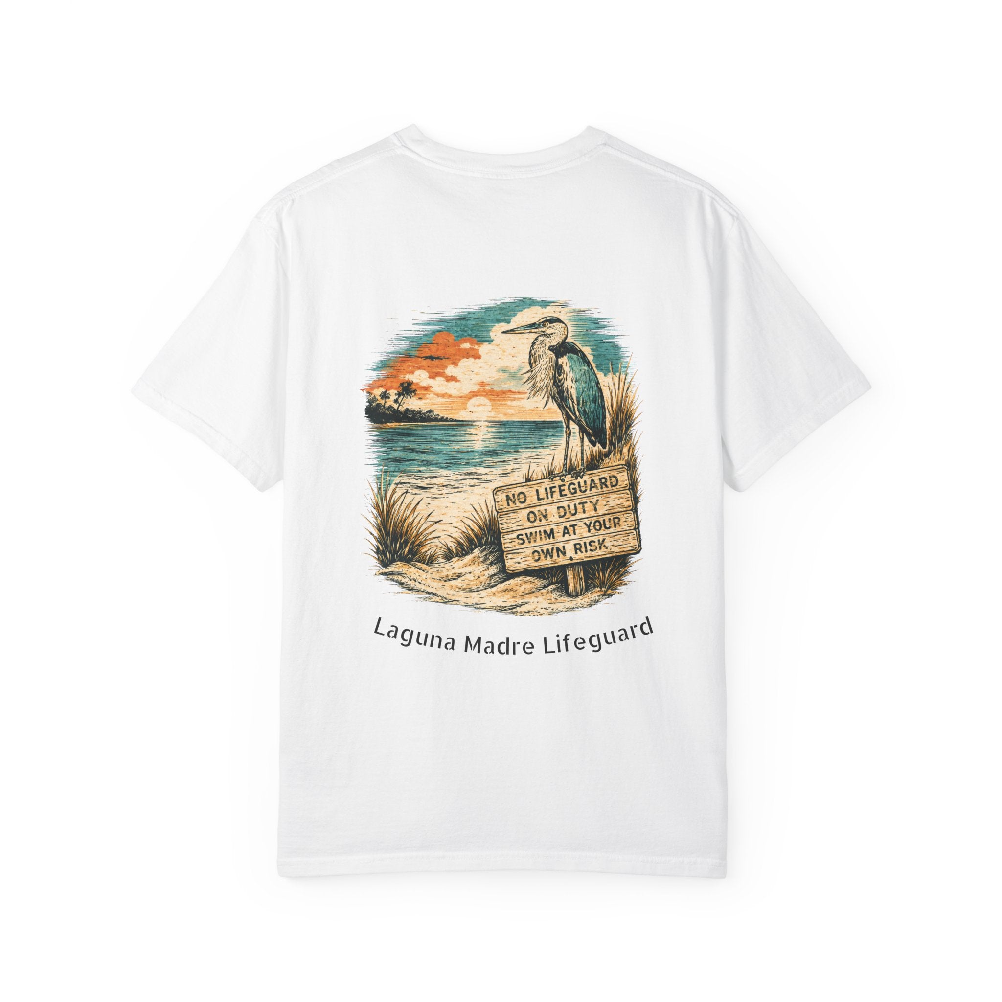 Laguna Madre Lifeguard Heron — 'No Lifeguard on Duty' Vintage Great Blue Heron Graphic