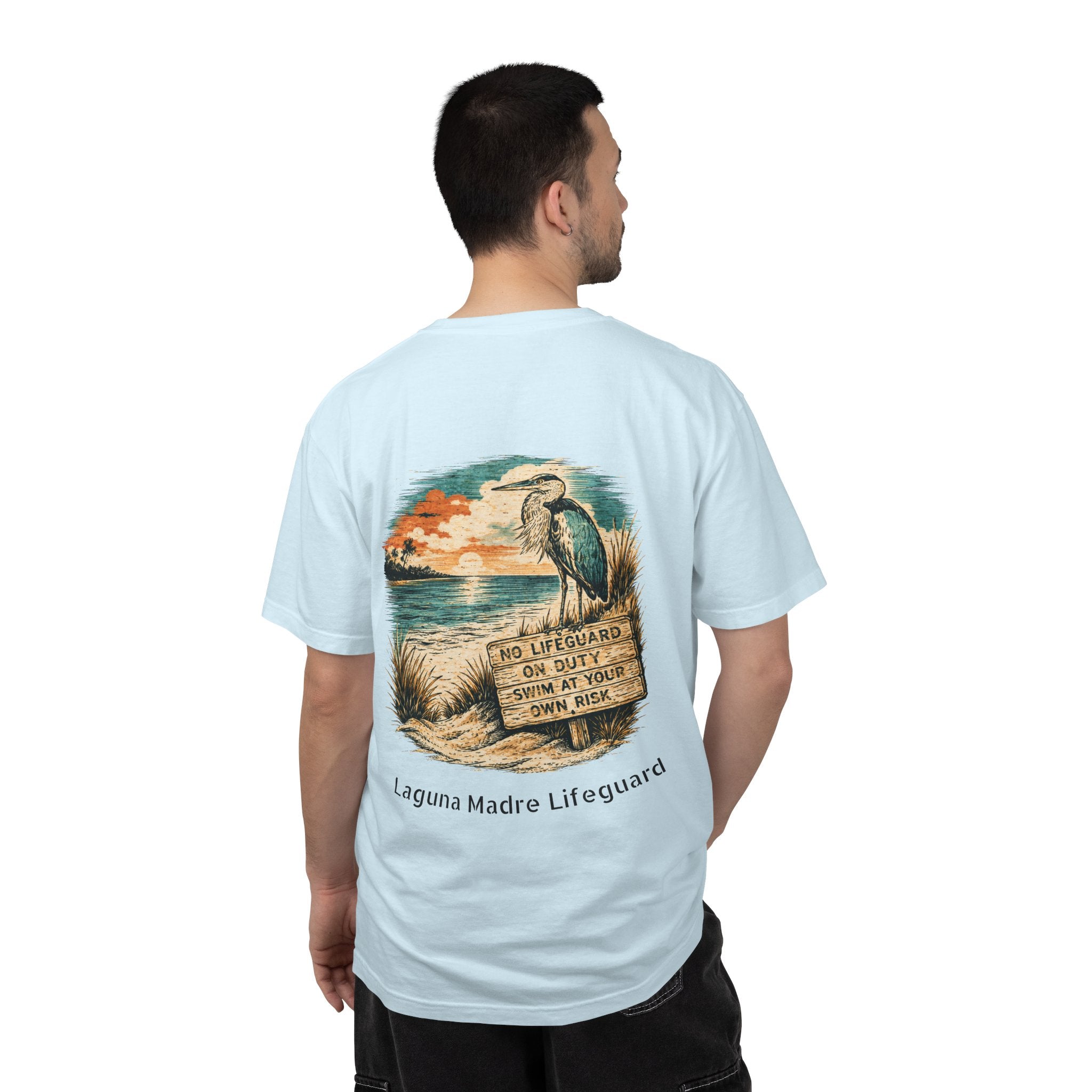 Laguna Madre Lifeguard Heron — 'No Lifeguard on Duty' Vintage Great Blue Heron Graphic