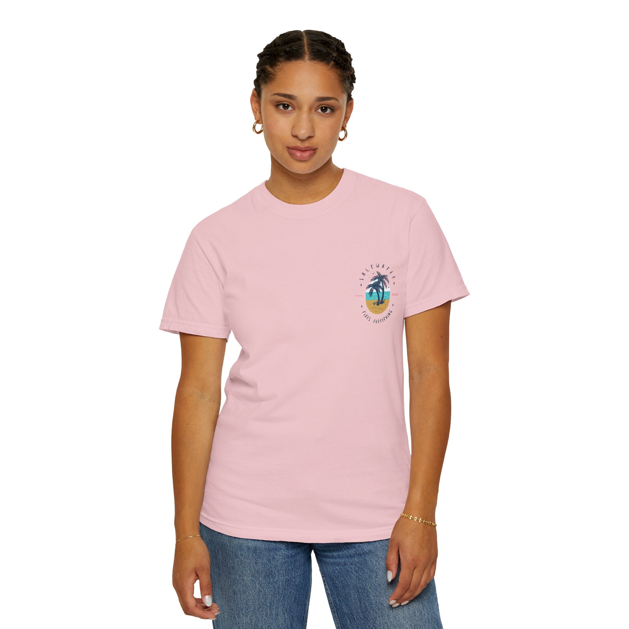 Beach Palm T-Shirt — "Saltwater Fixes Everything" Graphic Tee
