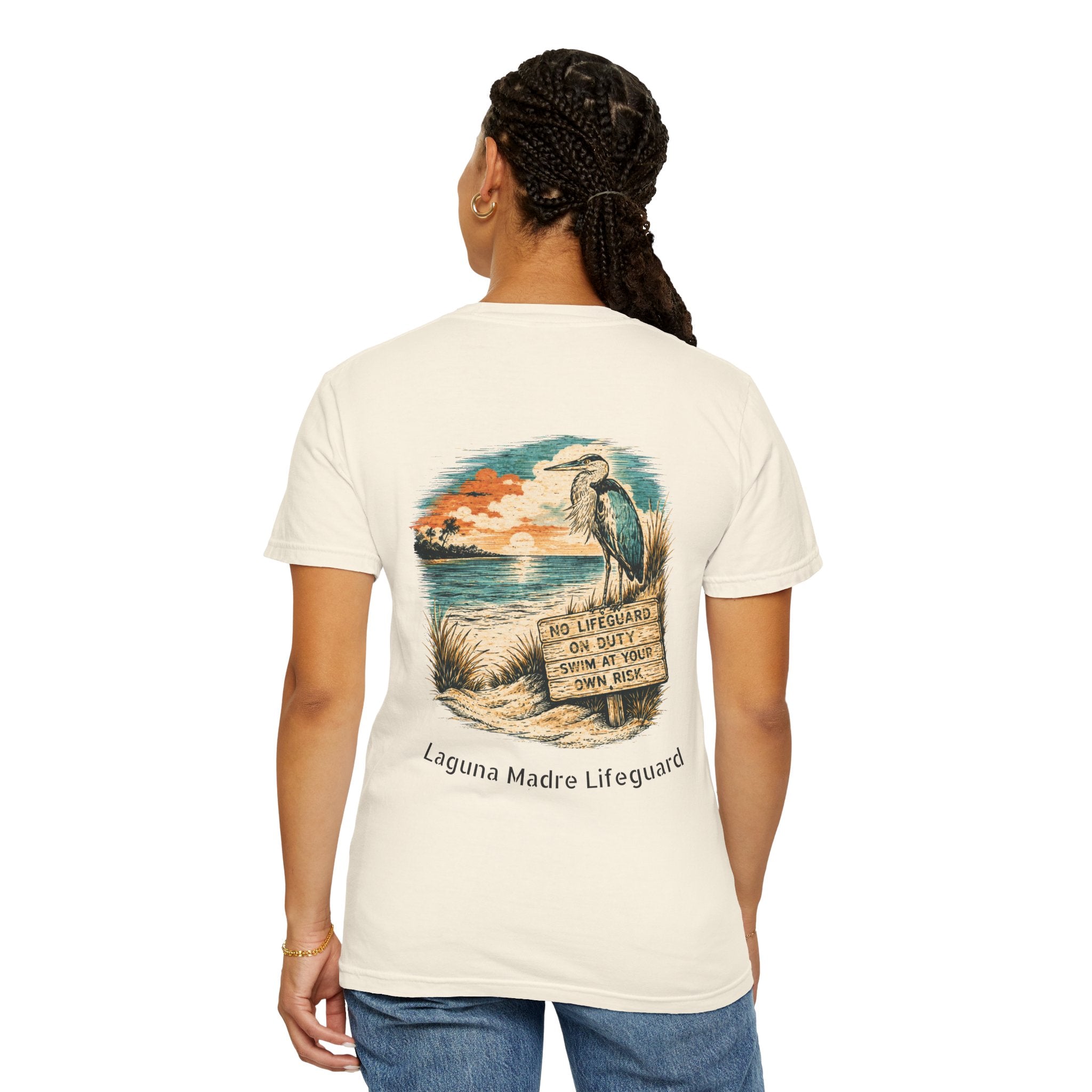Laguna Madre Lifeguard Heron — 'No Lifeguard on Duty' Vintage Great Blue Heron Graphic