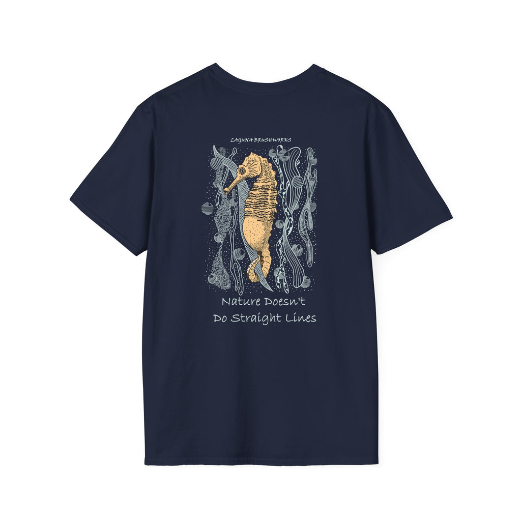 Lined Seahorse T-Shirt — “Nature Doesn't Do Straight Lines” Coastal Illustration