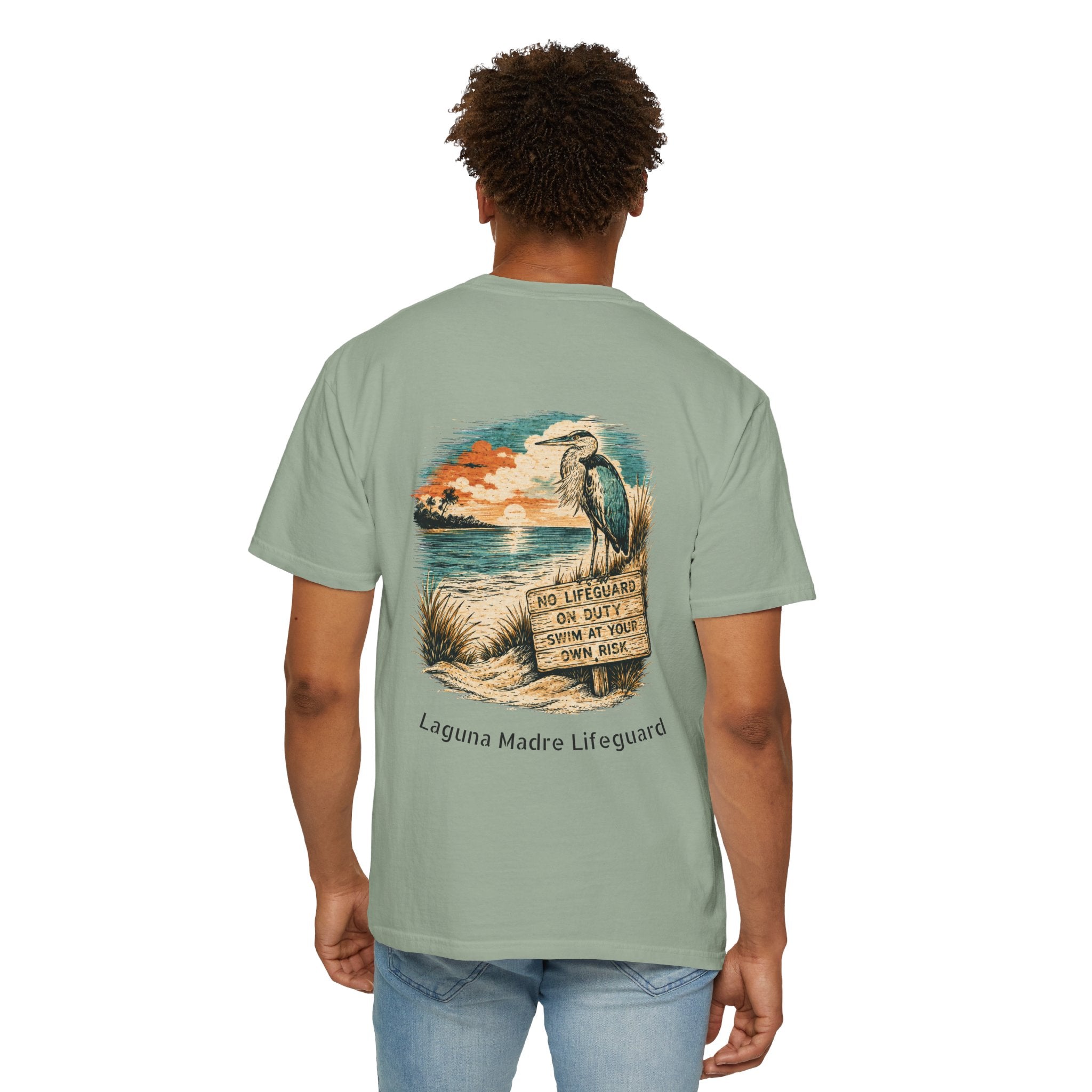 Laguna Madre Lifeguard Heron — 'No Lifeguard on Duty' Vintage Great Blue Heron Graphic