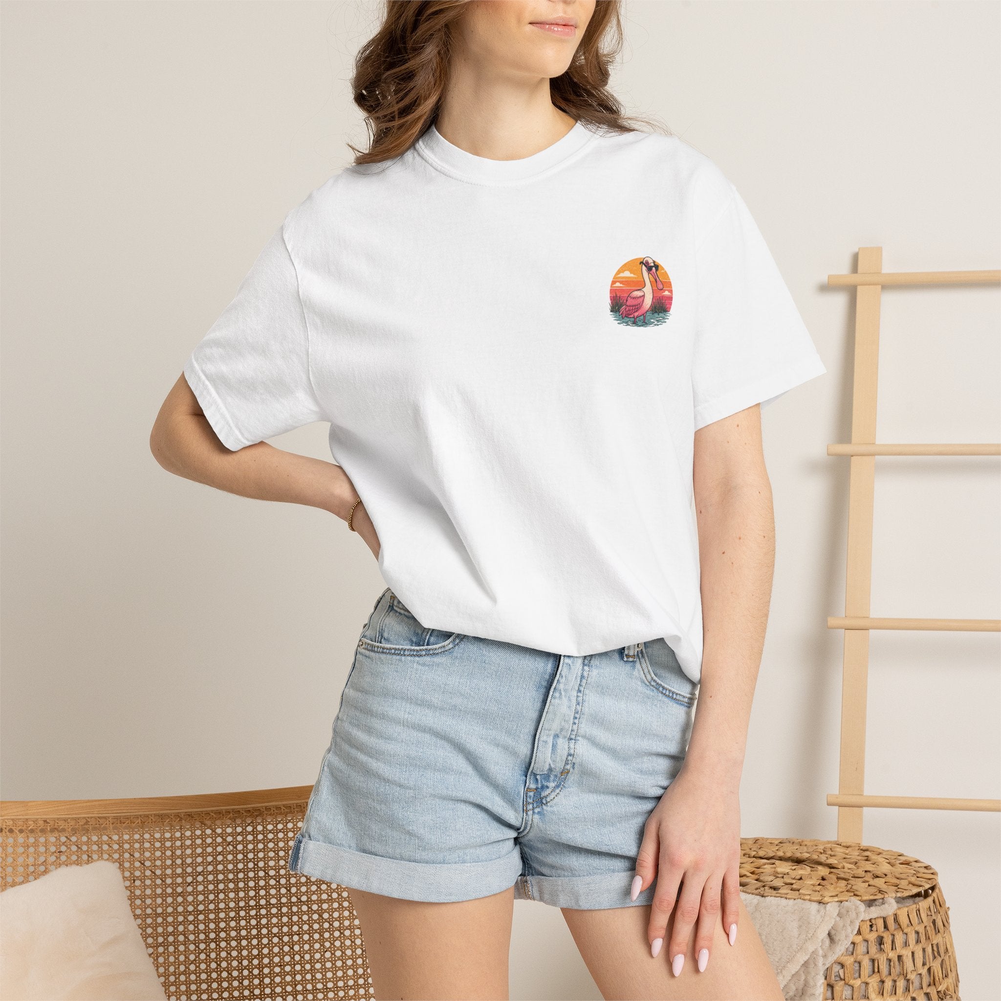 Powered by Shrimp & Bad Decisions — Roseate spoonbill "Shrimp and Bad Decisions" Graphic Tee