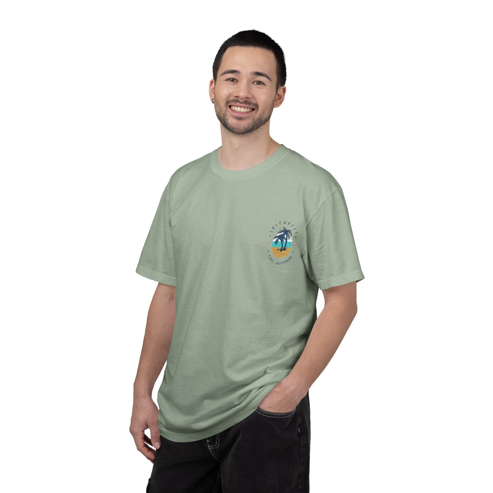 Beach Palm T-Shirt — "Saltwater Fixes Everything" Graphic Tee