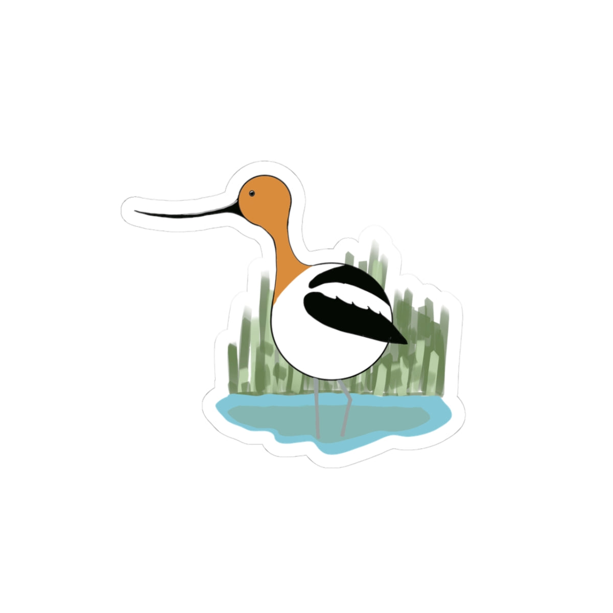 American Avocet Kiss-Cut Sticker — Waterfowl Bird Illustration Decal