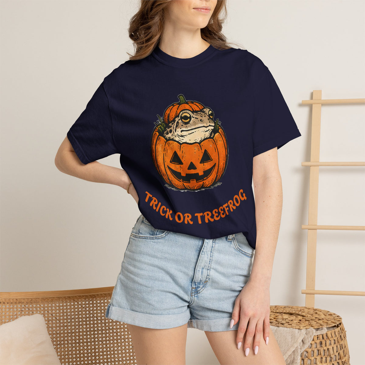 Halloween Frog T-Shirt — "Trick or Treefrog" Pumpkin Graphic