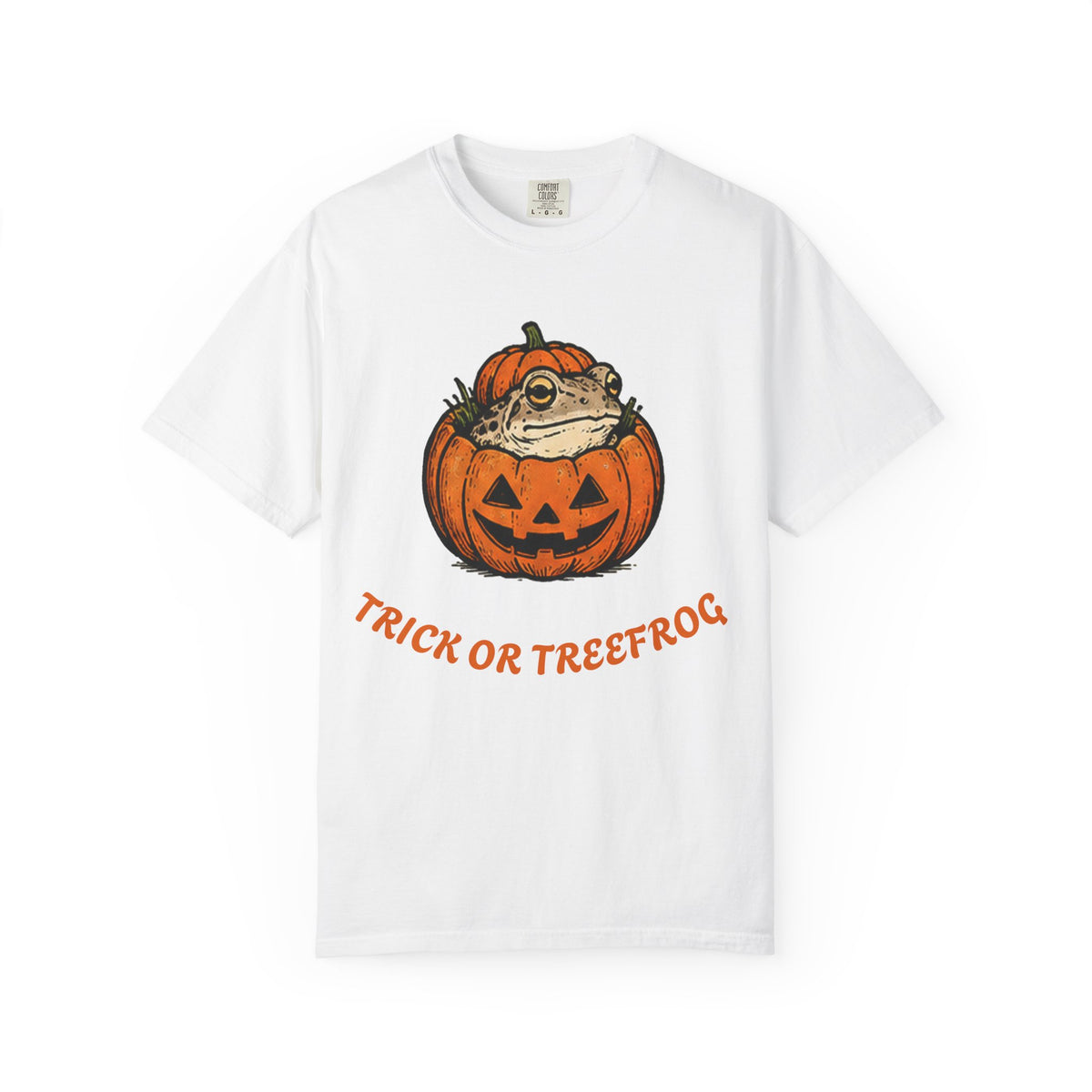 Halloween Frog T-Shirt — "Trick or Treefrog" Pumpkin Graphic