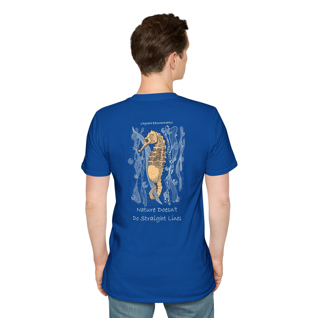 Lined Seahorse T-Shirt — “Nature Doesn't Do Straight Lines” Coastal Illustration