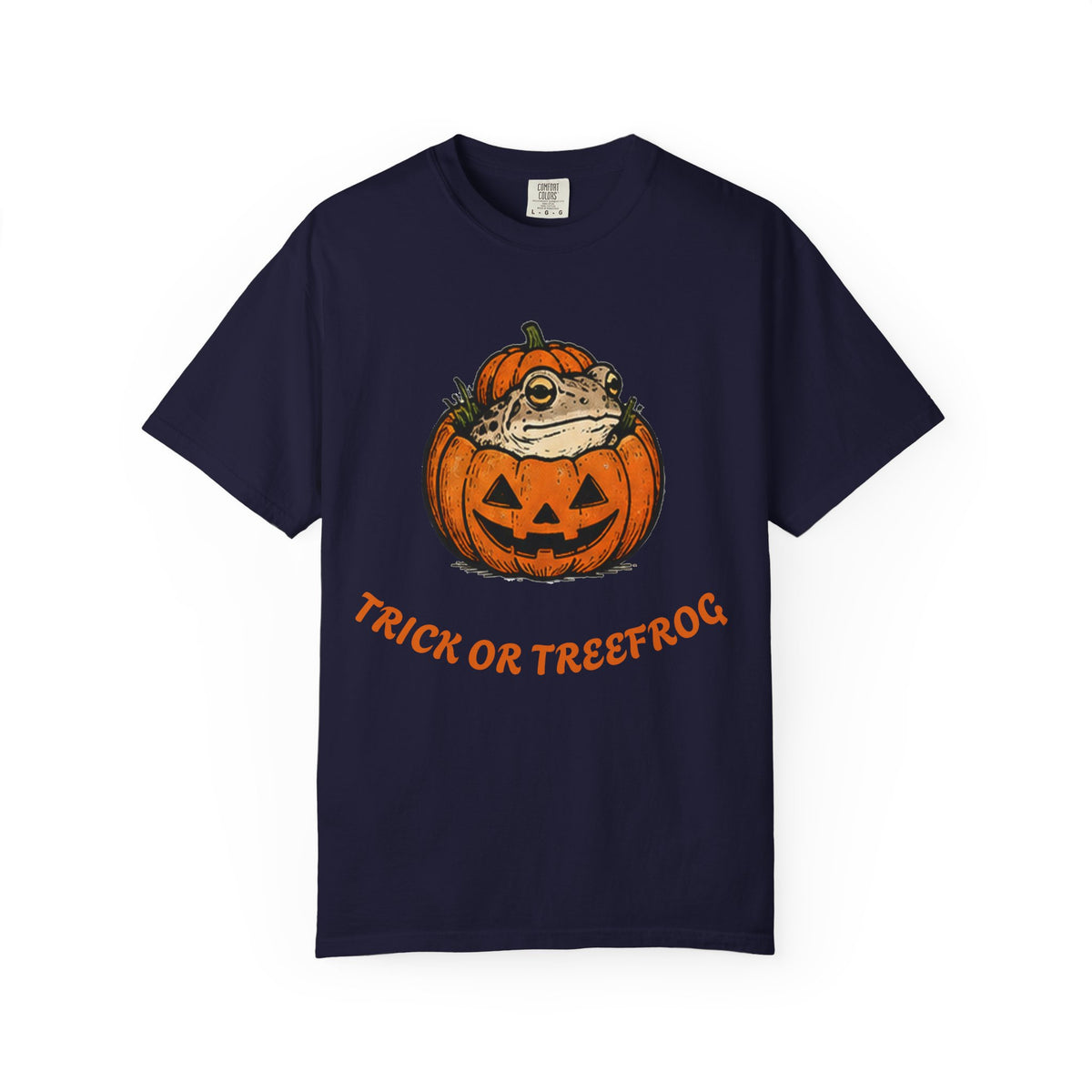Halloween Frog T-Shirt — "Trick or Treefrog" Pumpkin Graphic