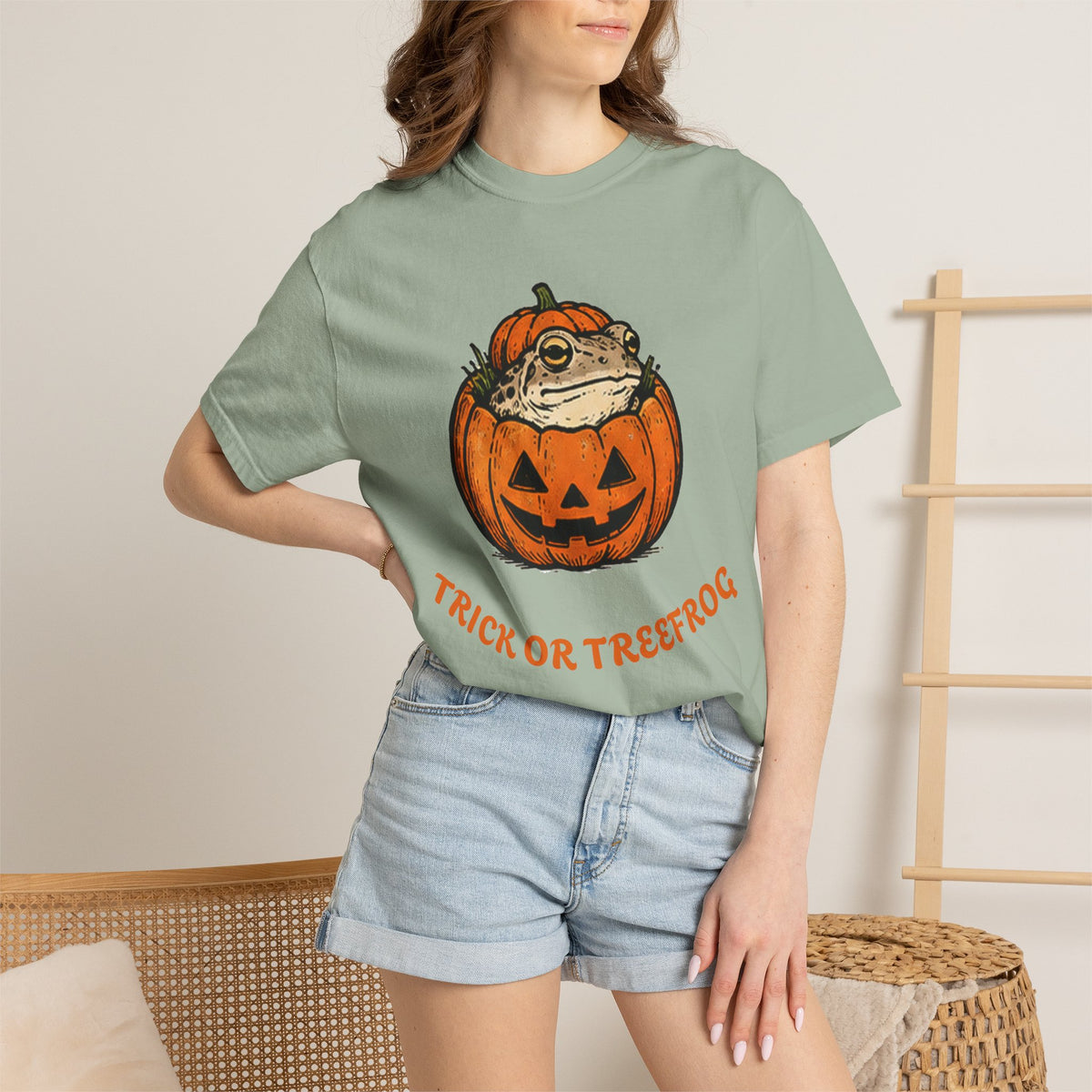 Halloween Frog T-Shirt — "Trick or Treefrog" Pumpkin Graphic